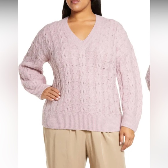 VINCE- Lattice Cable Knit Wool & Alpaca Sweater: Mauve Orchid-Size Medium. NWT - Picture 7 of 14
